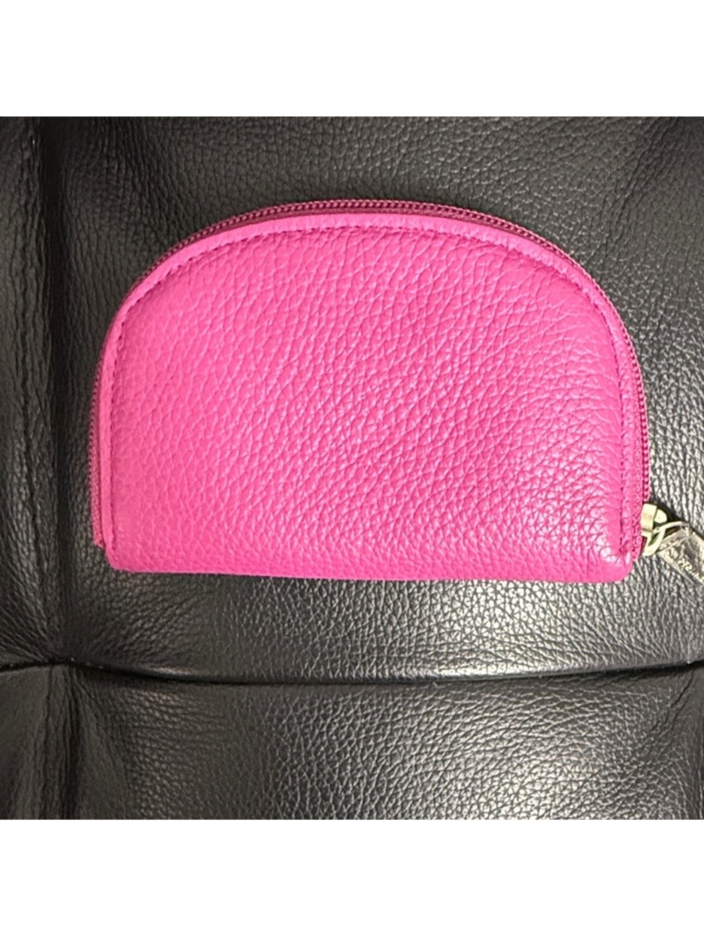 Perlina Hot Pink Pebbled Leather Zip Cosmetic Pouch - Picture 3 of 8